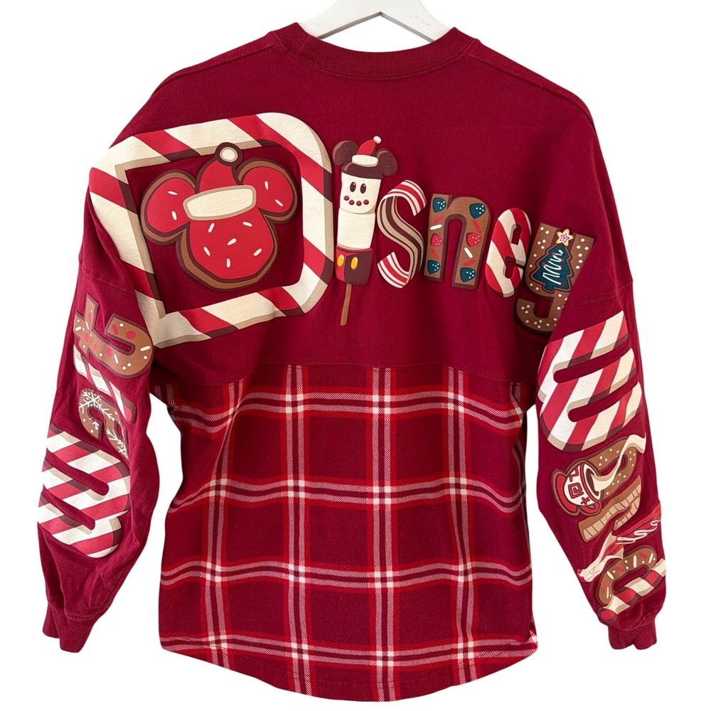 Disney Spirit Jersey Christmas Holiday‎ Red Plaid Gingerbread Mens XS Womens S M